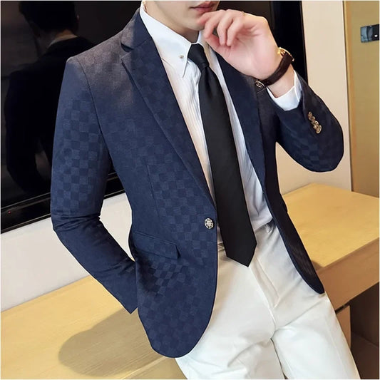 2025 Spring Plaid Blazers Coats 6 Color Fashion Luxury Business Slim Fit Social Suit Jacket Formal Wedding Prom Tuxedo 5XL-M