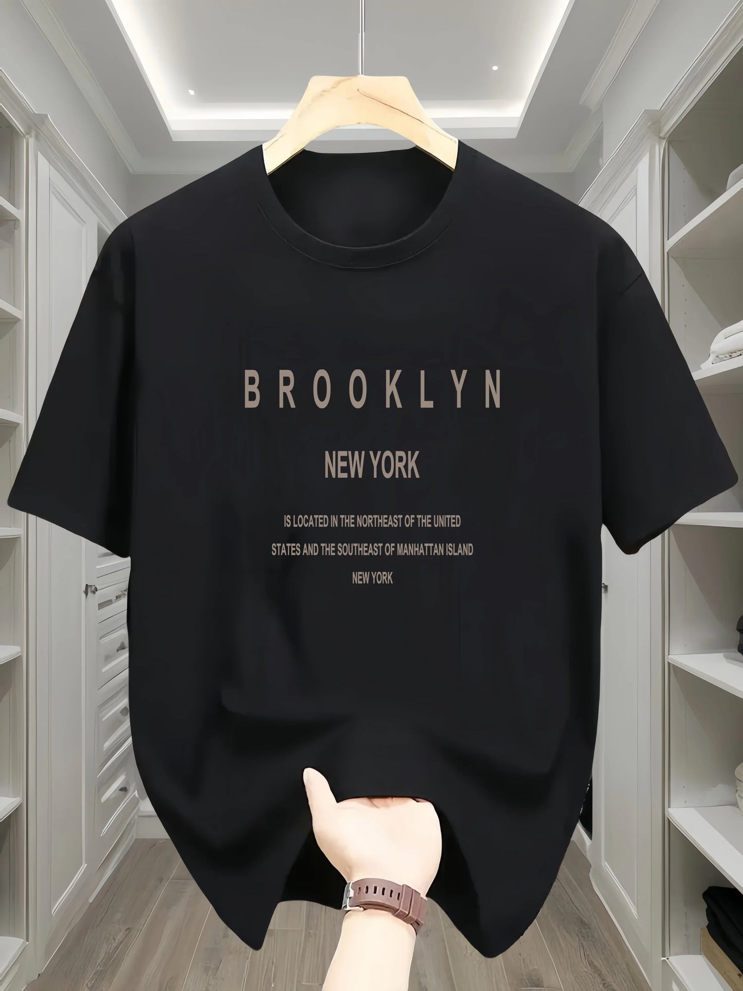 Men's summer 100 cotton fashionable casual loose Brooklyn New York English printed round neck short sleeved T-shirt top