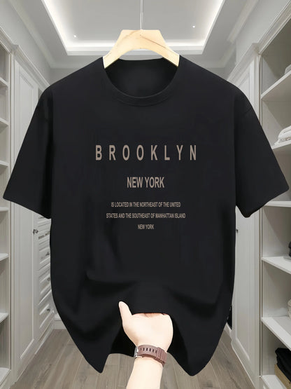 Men's summer 100 cotton fashionable casual loose Brooklyn New York English printed round neck short sleeved T-shirt top