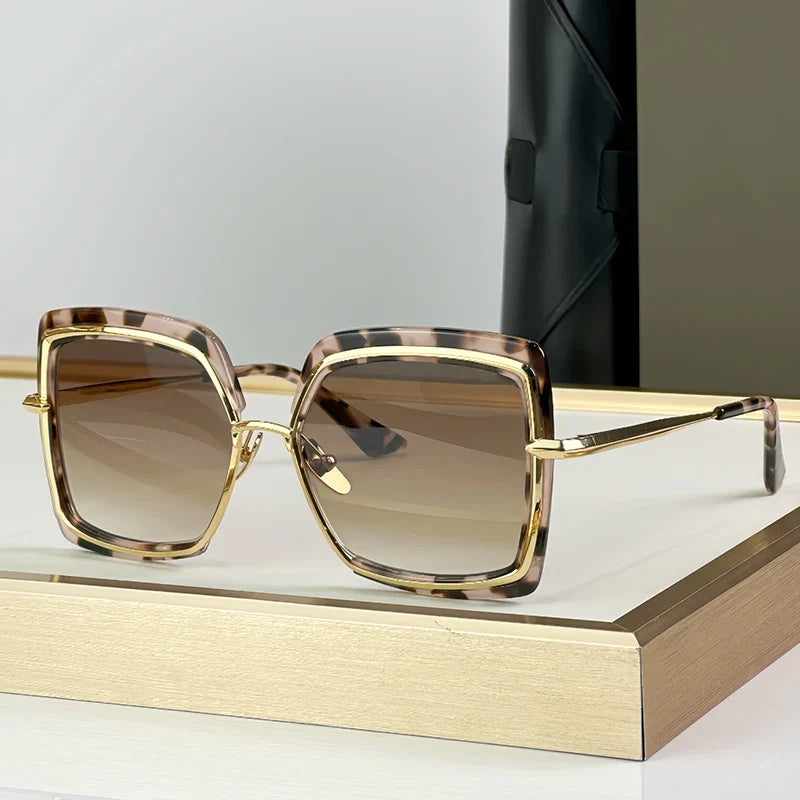 Ins 503 Oversized Square Alloy Gradient Acetate Sunglasses Men and Women Uv400 Handmade Personalization Fashion Eyeglasses