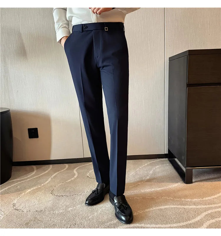 New Lnvisible Elastic Waistband Design Men Business Casual Pants High Quality Solid Slim Office Social Dress Suit Pant Oversized