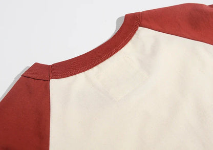2024 Summer New Stitching Raglan Sleeve Man Retro Tshirt Women Casual Chinese Printing T-shirts Student Green Red Tee