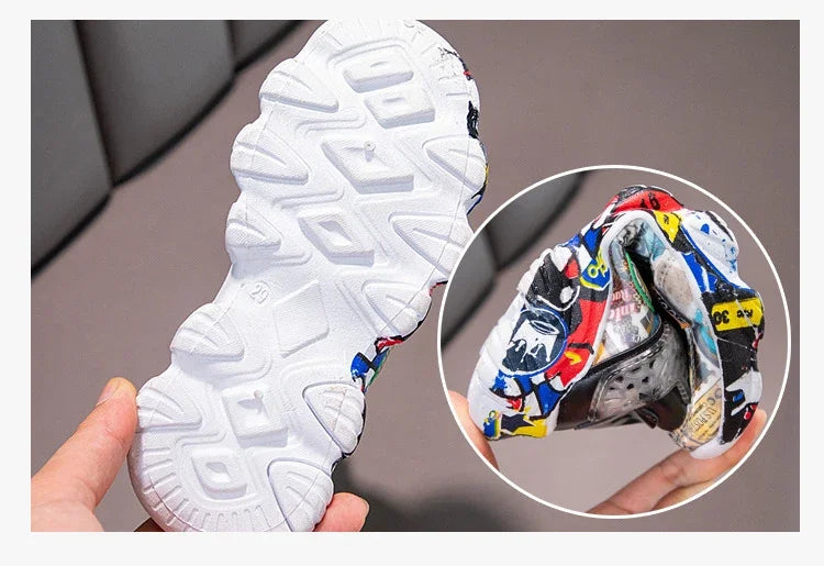 Size 26-37 Children Sports Sneakers for Girls Kid Cartoon Graffiti Pattern Casual Shoes Boys Basketball Shoe Chaussures De Sport