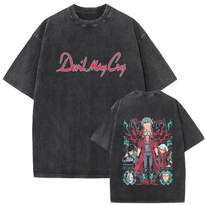 Devil May Cry 3 Dante Awakening Vintage Washed Tee, Double Sided Design, Front Dante Character Game Title Women And Men T-Shirt