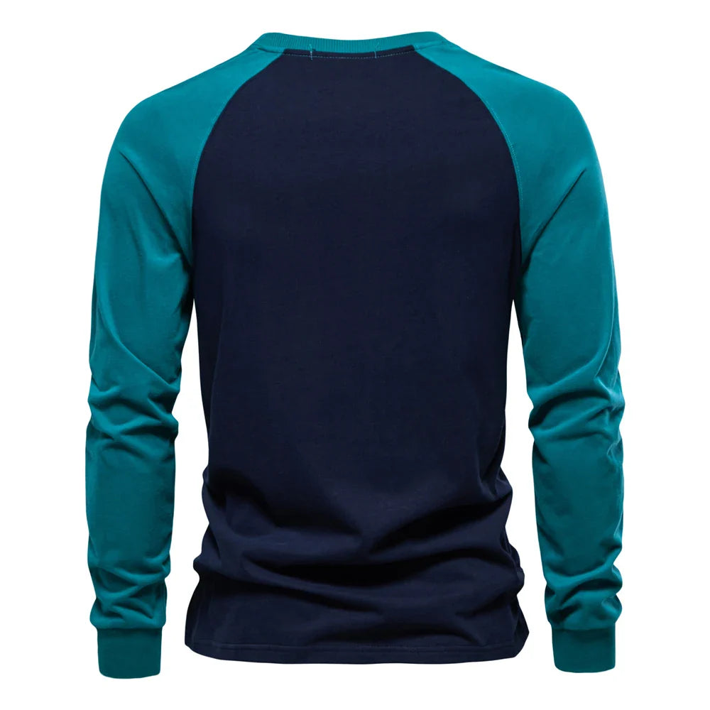Men's T-shirts 100% Cotton Long Sleeve O-neck Pactwork Casual T shirts for Men New Spring Designer Tees Men Clothing