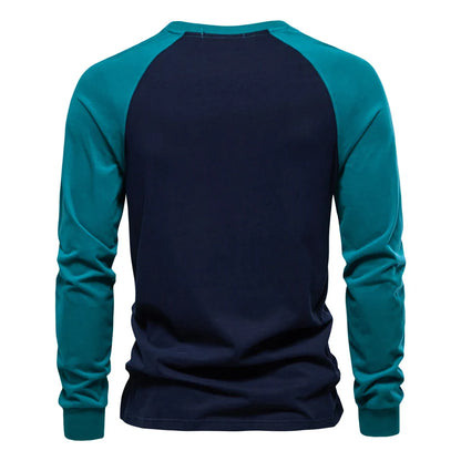 Men's T-shirts 100% Cotton Long Sleeve O-neck Pactwork Casual T shirts for Men New Spring Designer Tees Men Clothing