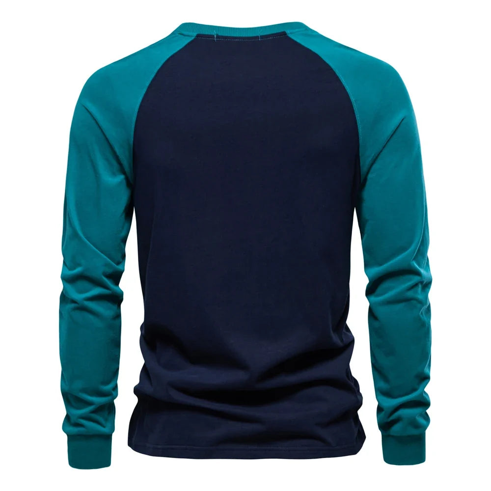 T-shirts 100% Cotton Long Sleeve O-neck Pactwork Casual T shirts for Men New Spring Designer Tees Men Clothing
