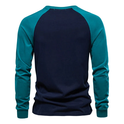T-shirts 100% Cotton Long Sleeve O-neck Pactwork Casual T shirts for Men New Spring Designer Tees Men Clothing
