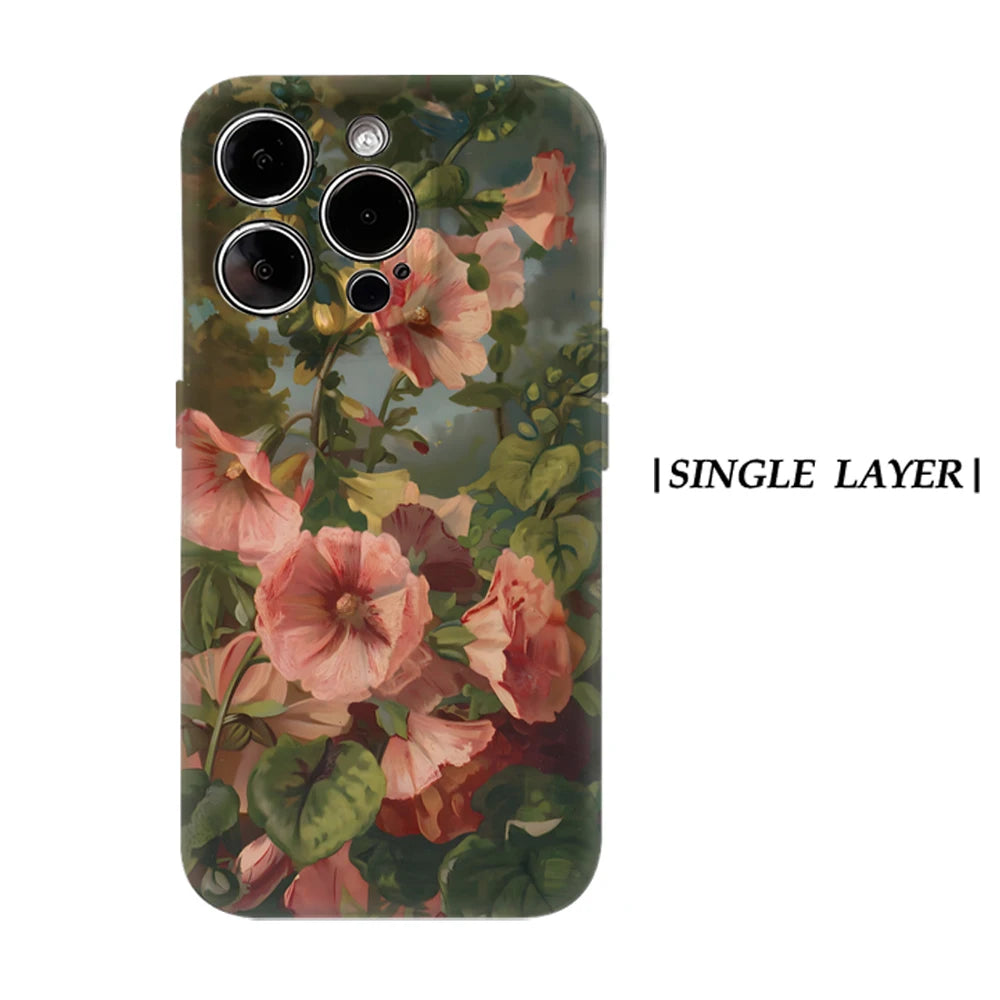 Hollyhock Oil Painting for Magnetic Phone Case for IPhone 17 16 15 14 13 Pro Max Plus Single Double-layer Tough Case