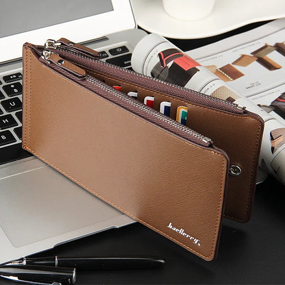 Long Wallet Credit Card Holder Men's Leather PU Wallets with Coin Purse Phone Pocket Double Zipper for Male