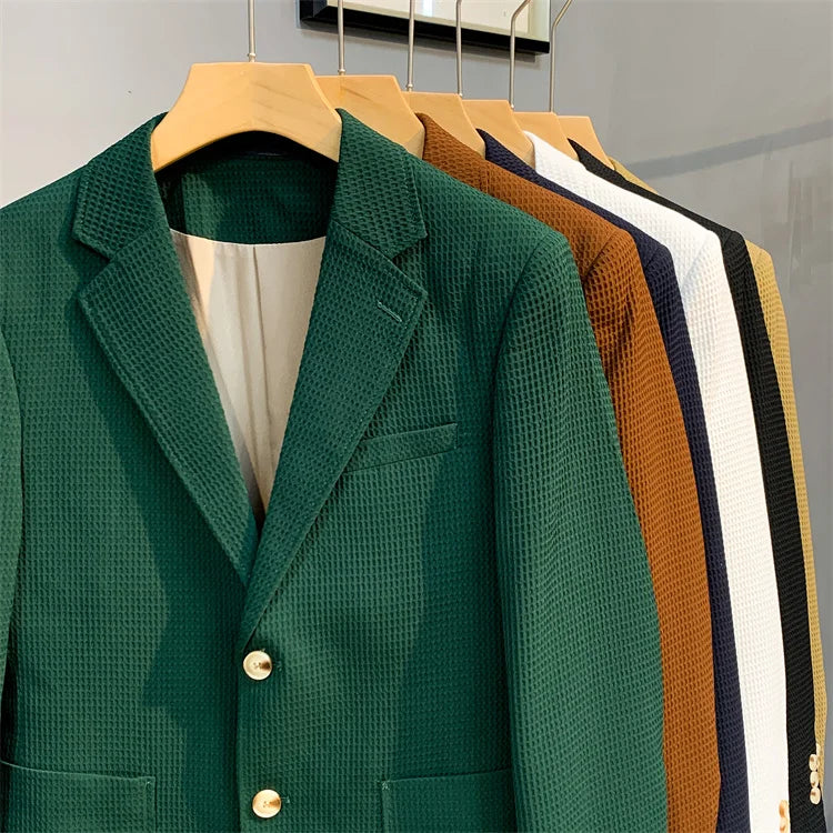 British Style Striped Casual Suit Jackets Mens 2022 Waffle Slim Fit Business Blazers Coat Homme Formal Social Prom Tuxedo 4XL-M
