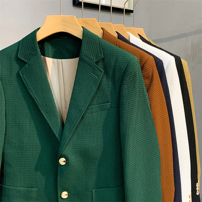 British Style Striped Casual Suit Jackets Mens 2022 Waffle Slim Fit Business Blazers Coat Homme Formal Social Prom Tuxedo 4XL-M