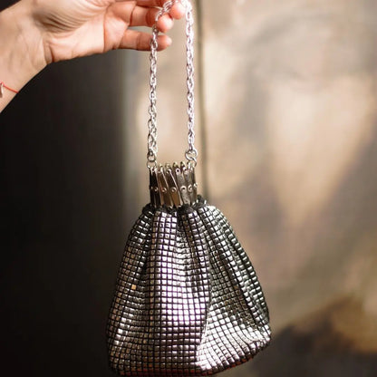 Lost in Vintage Glitter Sparking Evening Bag Handbag with Aluminum Pieces Crossbody Clutches Shoulder Metallic Chains