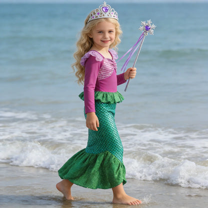 Mermaid Costume for Girl Long Sleeve Girls Dress Carnival Evening Party Dresses Kids Halloween Birthday Prom Dress Up Clothes