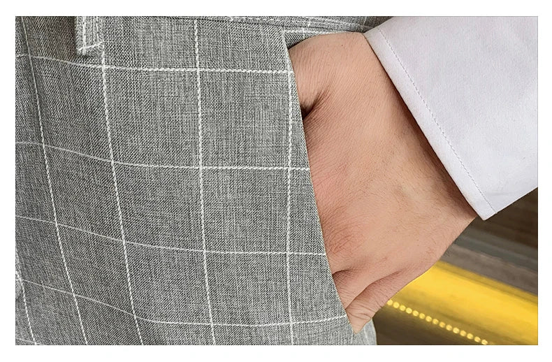 Autumn 2024 Men's Slim Fit Checkered Two-Piece Suit Korean Style Handsome Fashion Suit And Trousers Set