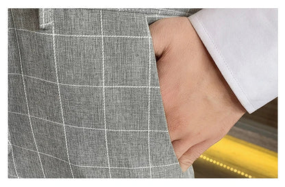 Autumn 2024 Men's Slim Fit Checkered Two-Piece Suit Korean Style Handsome Fashion Suit And Trousers Set