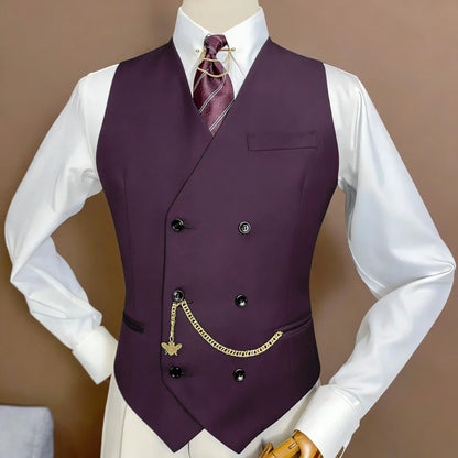 Men Vest Black Double Button V Neck Solid Waistcoat For Wedding Birthday Banquet Party Office Business Work Daily Men Suit Vest
