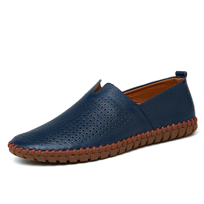 New Summer Breathable Men Loafers Handmade Leather Men's Driving Shoes Luxury Brand Flat Casual Shoes Soft Breathable Men Shoes