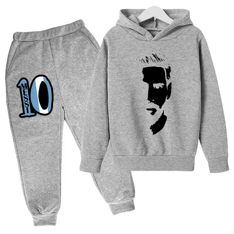 Spring Autumn Children's Hoodie Set Messi Avatar Printed Sportswear Hoodie Pants Suit 2-piece Set Boy Girl Kid Clothes Tracksuit