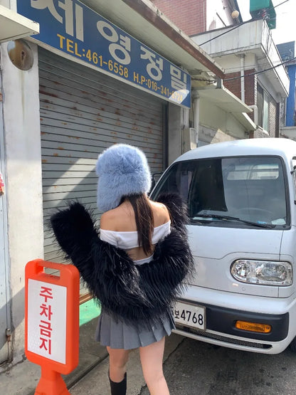 Korean Ins Imitation Mink Plush Hat Winter Women Ear Protection Bomber Hats Fashion Warm Fluffy Faux Fur Ski Beanies Y2k Gift