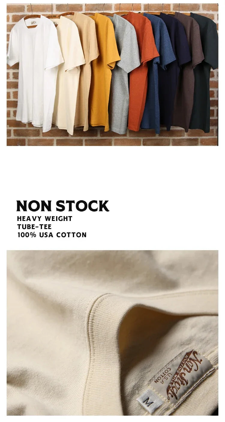 Non Stock 260g Seamless Tubular T-Shirts USA Cotton Crew Neck Short Sleeve Tee