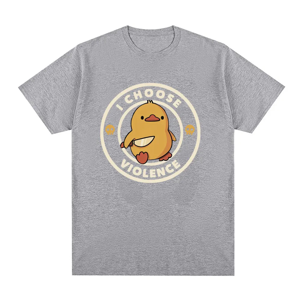 I Choose Violence T Shirt Funny Duck Humor Slogan Short Sleeve T-shirts Men Women 100% Cotton Loose Oversized T-shirt Streetwear