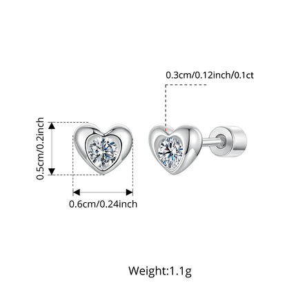 Classic Heart Moissanite Screw-back Earring, Paved Setting Round Cut Lab Created Diamond for Women Engagement Gift S925