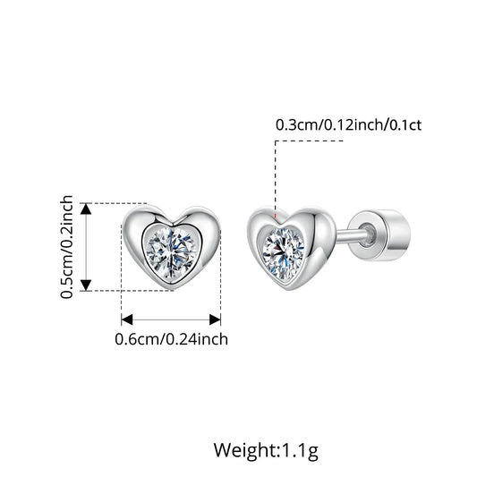 Classic Heart Moissanite Screw-back Earring, Paved Setting Round Cut Lab Created Diamond for Women Engagement Gift S925