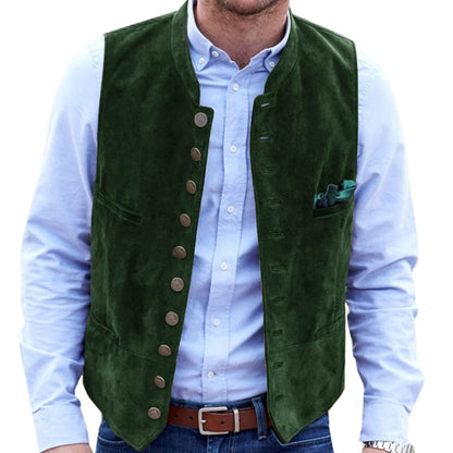 Men Vest Brown Frosted Velvet Single Button Casual Steampunk Style Waistcoat For Business Work Office Daily Sleeveless