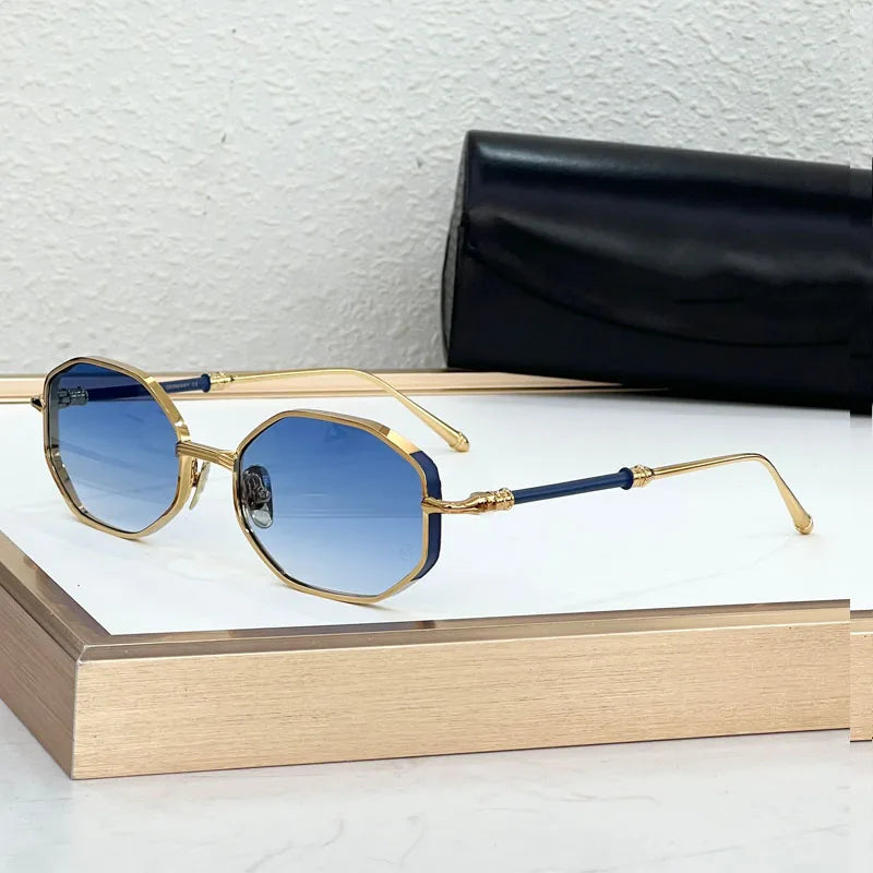 Ins Designer Alloy Sunglasses Square Germany Crafted Brand Luxury Design High Quality UV400 Classical Retro Eyeglasses with Case