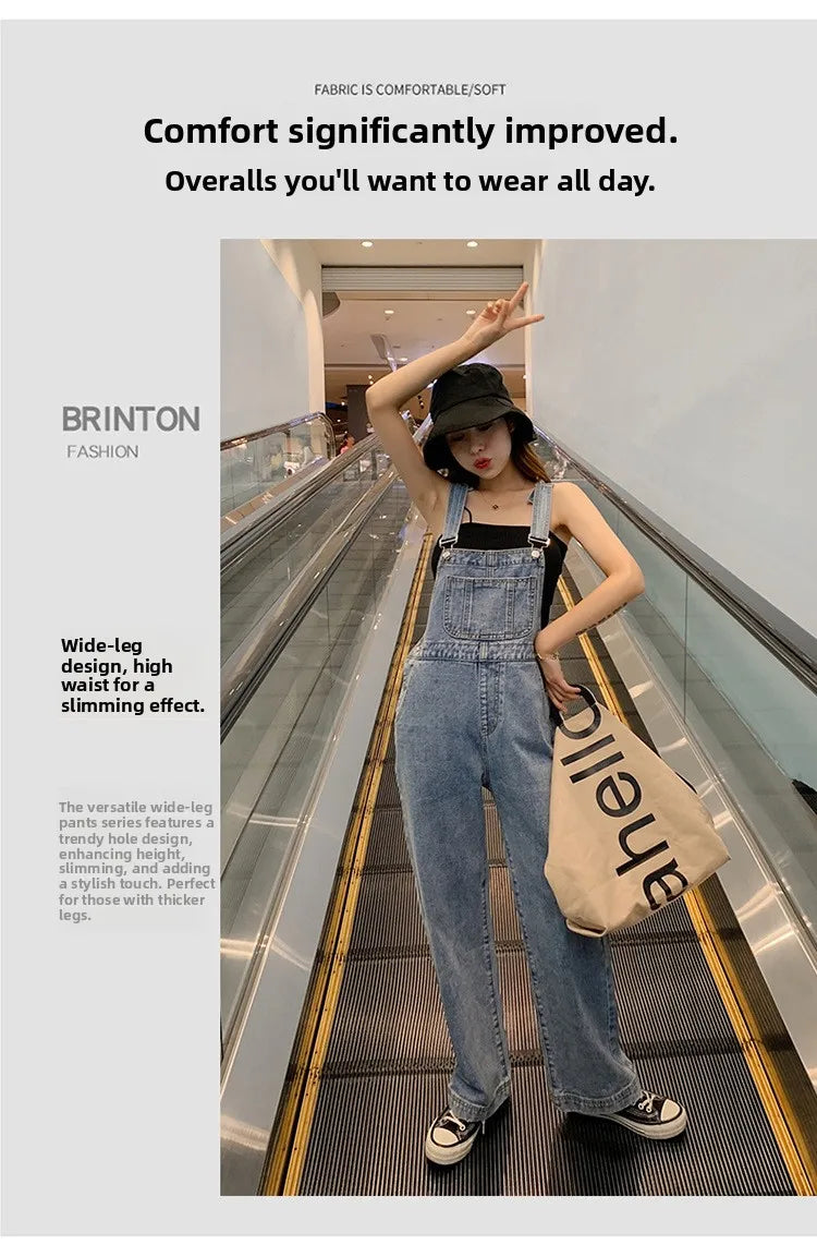 High Waist Wide Leg Denim Overalls Women's Loose Fitting Slimming Summer New Sle Gold nce Faionable Jeans
