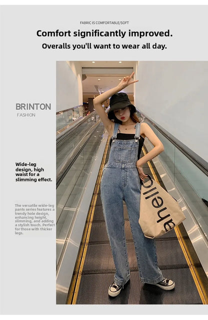 High Waist Wide Leg Denim Overalls Women's Loose Fitting Slimming Summer New Sle Gold nce Faionable Jeans
