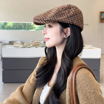 New Plaid Hats Women Berets Spring Autumn Winter Newsboy Cap Women Vintage Flat Ivy Hats Golf Driving Cap Casquette