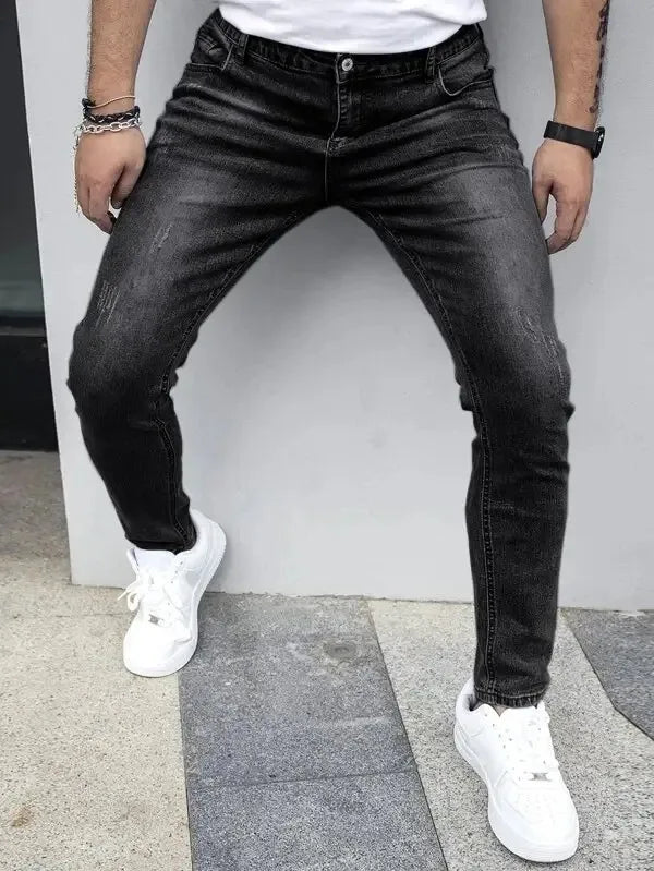 Autumn New Men's Stretch Jeans European American Fashion Casual Vintage Washing Feet Elasticity Denim Trousers Male