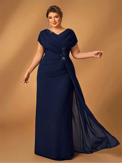 Plus Size Luxury Mom Wedding Reception Party Luxury Shiny Plus Size Chiffon Mother Navy Blue Evening Dress