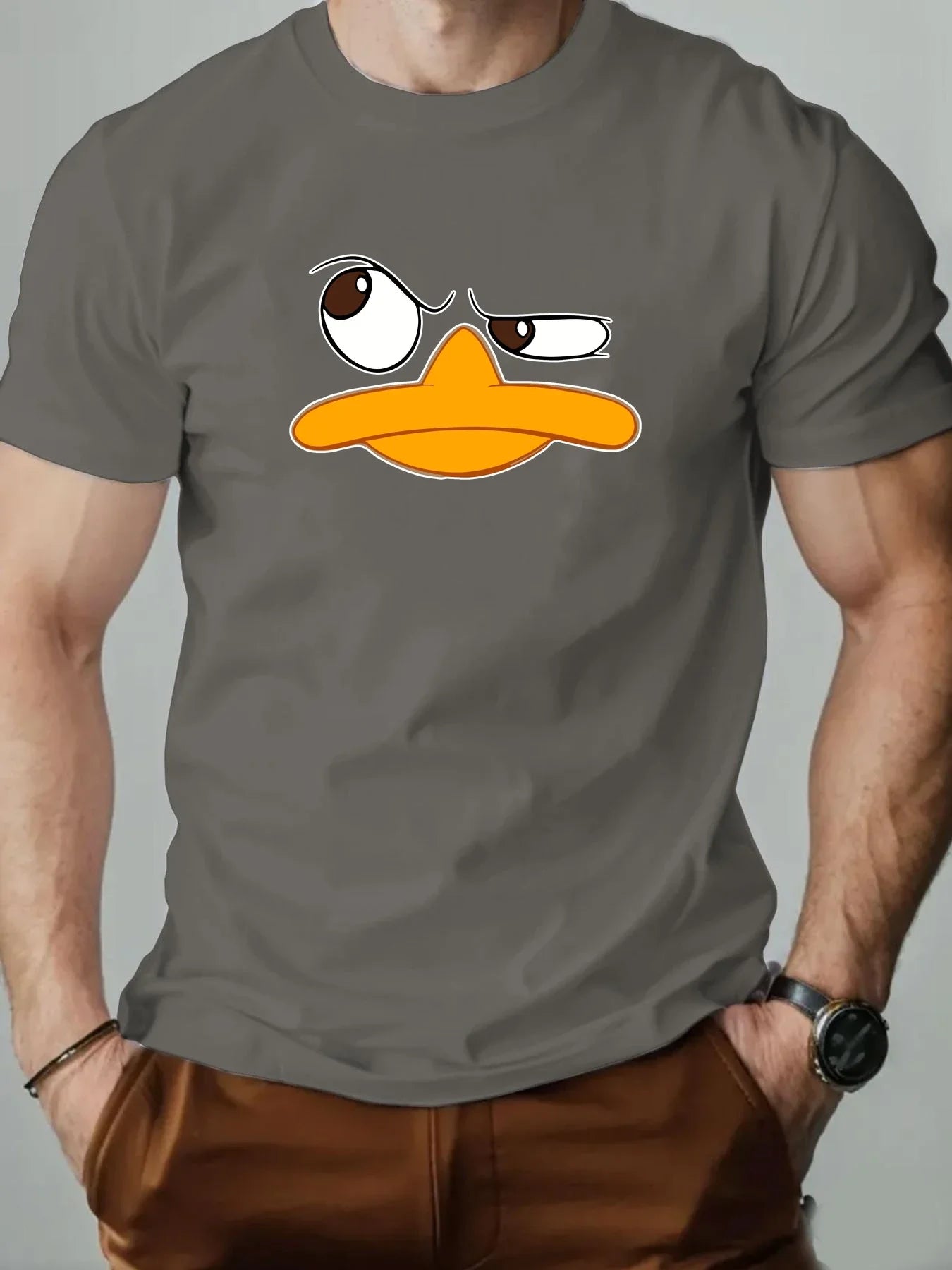 Men's T-Shirt 100% Cotton Funny Duck Cartoon Pattern Print Summer Round Neck Breathable Casual Short Sleeve Fashion T Shirt