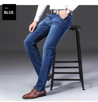 Classic Black Men's Jeans Straight Leg Baggy Plus Size Pants Wear Comfortable Dark Pants Thin Pants for Dad Gift Dad Pants