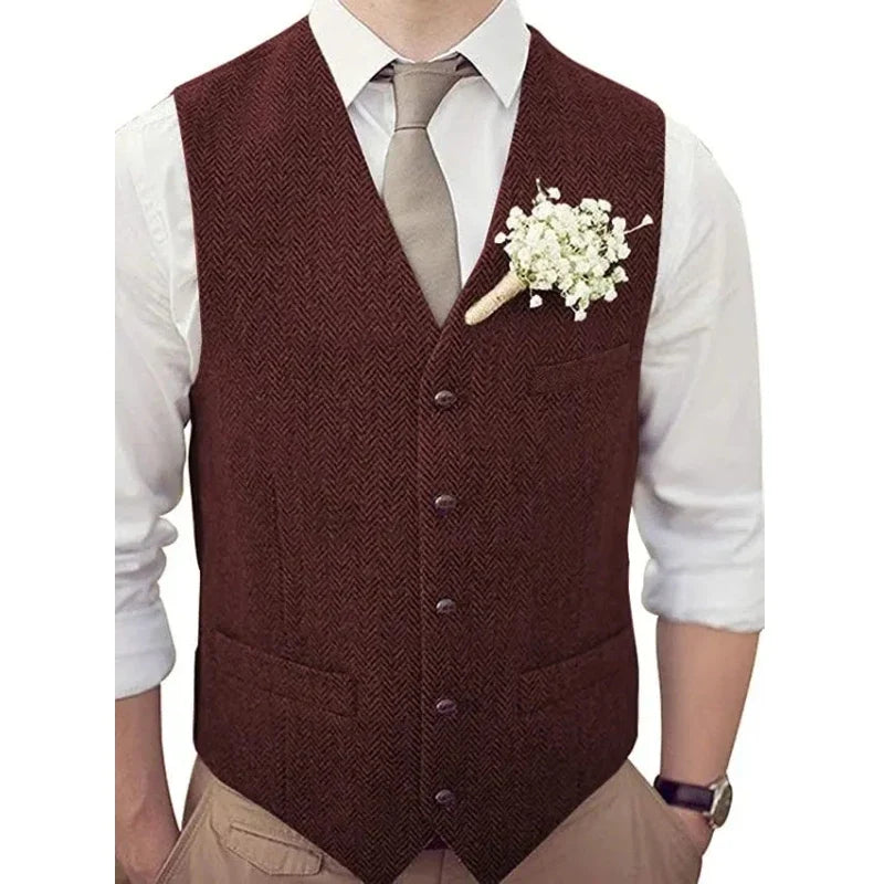 Men Vest Silver Herringbone V Neck Single Button Waistcoat For Wedding Banquet Birthday Business Casual Work Men Suit