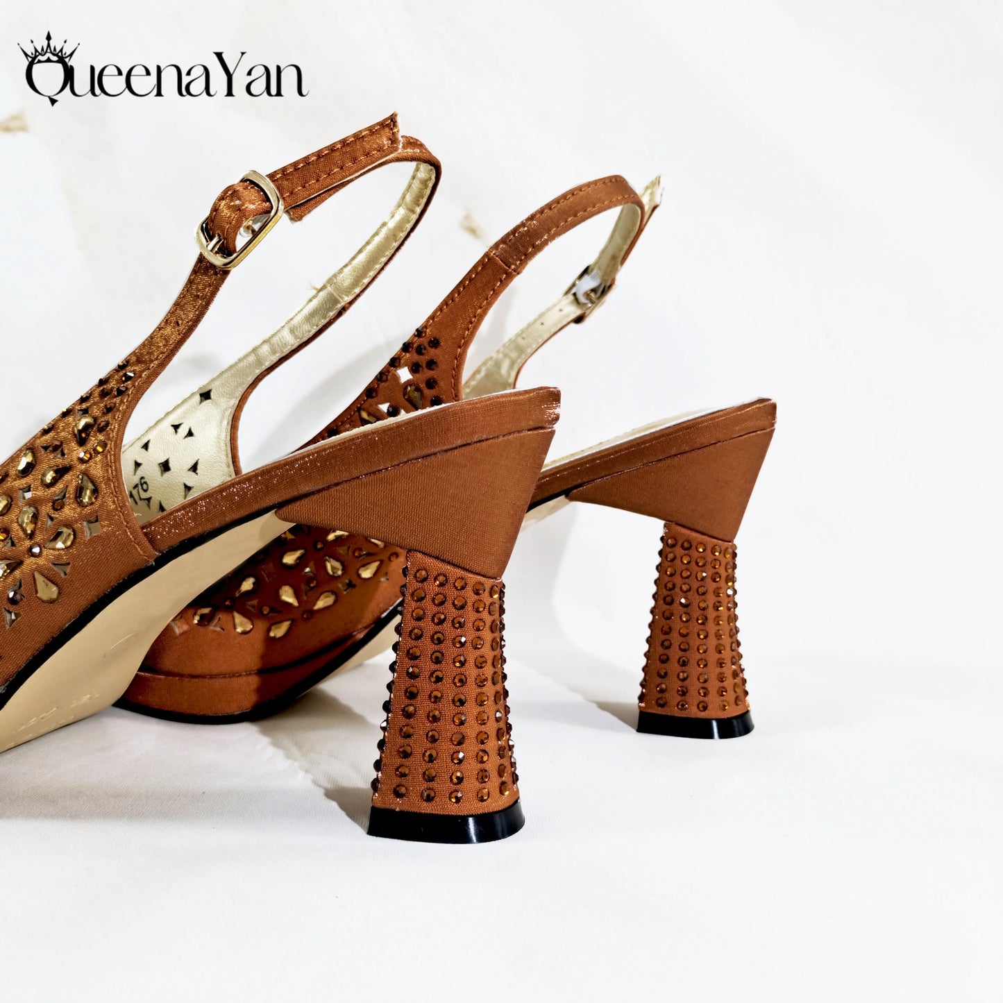 2025 Elegant Women's Peep-Toe Heels and Matching Olive Color Diamond Pumps Set Stylish Italian Shoes and Bags for Parties