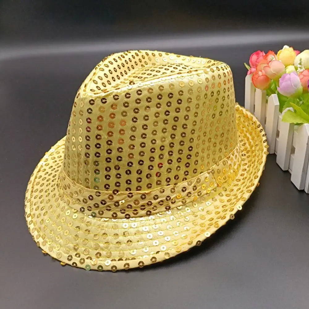 Durable Sequins Jazz Hat Masquerade Shiny Panama Cap Stage Cosplay Dance Performance Hat Holiday
