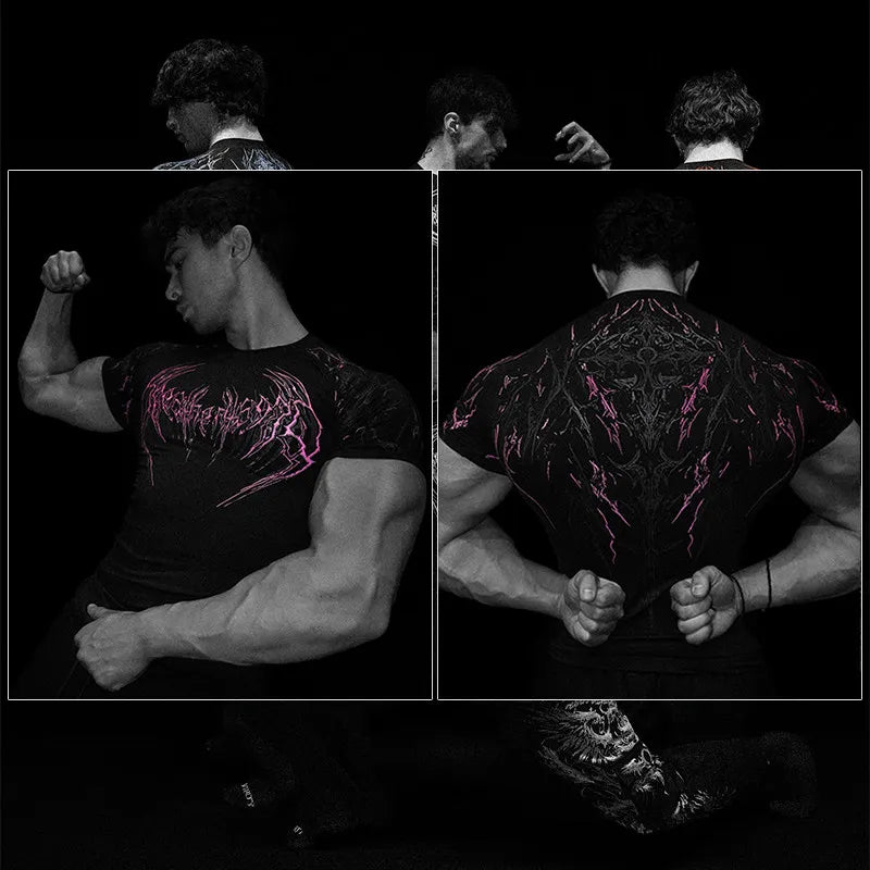 Dark Dragon Slayer Men's 2026 Summer New Fitness Clothes Speed Drying Running Printed Compression Clothes Sports T-shirt