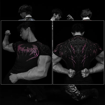 Dark Dragon Slayer Men's 2026 Summer New Fitness Clothes Speed Drying Running Printed Compression Clothes Sports T-shirt