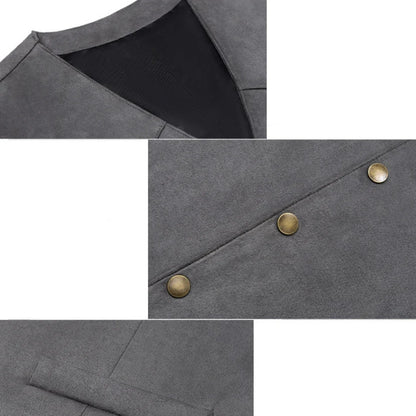 Men Vest Gold Suede Leather Gentleman Business Waistcoat Vintage Western Cowboy Regular Slim Business Banquet Men Suit Vest