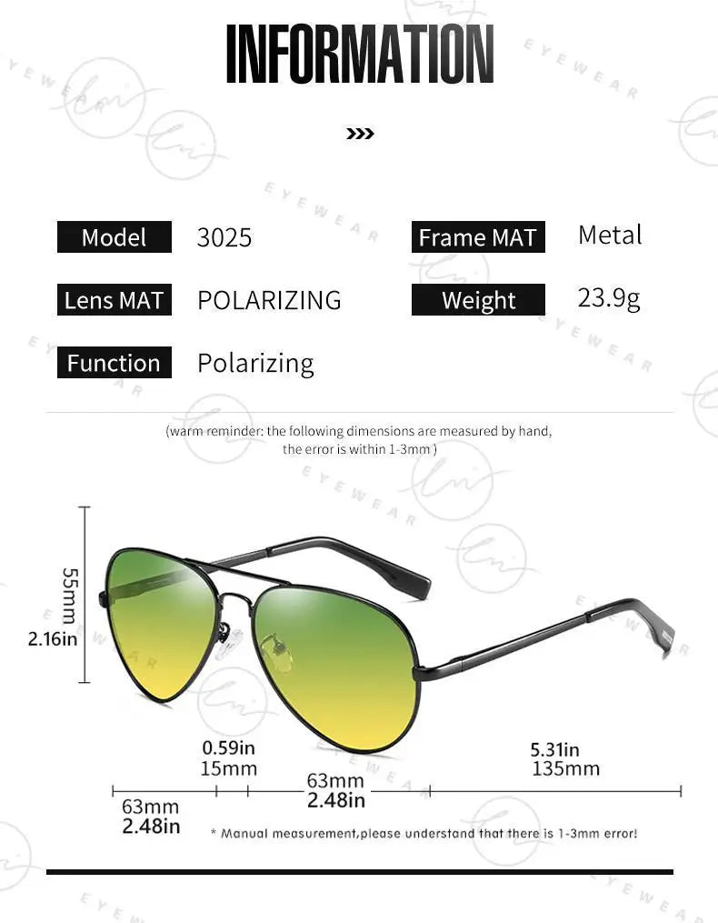 Brand Aviation Photochromic Day Night Vison Sunglasses Men Polarized Fashion Sun Glasses Women Safe Driving Anti-Glare UV400