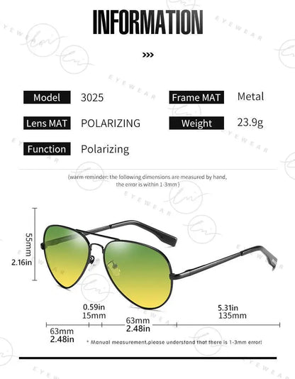 Brand Aviation Photochromic Day Night Vison Sunglasses Men Polarized Fashion Sun Glasses Women Safe Driving Anti-Glare UV400
