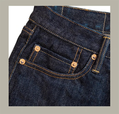 21oz Selvedge Denim Straight Cut Jeans Indigo Rugged Style Men Pants
