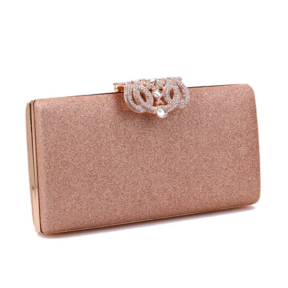Sequined Fashion Women Evening Bags Crown Metal Chain Shoulder Day Clutch With Rhinestones Wedding Party Handbags