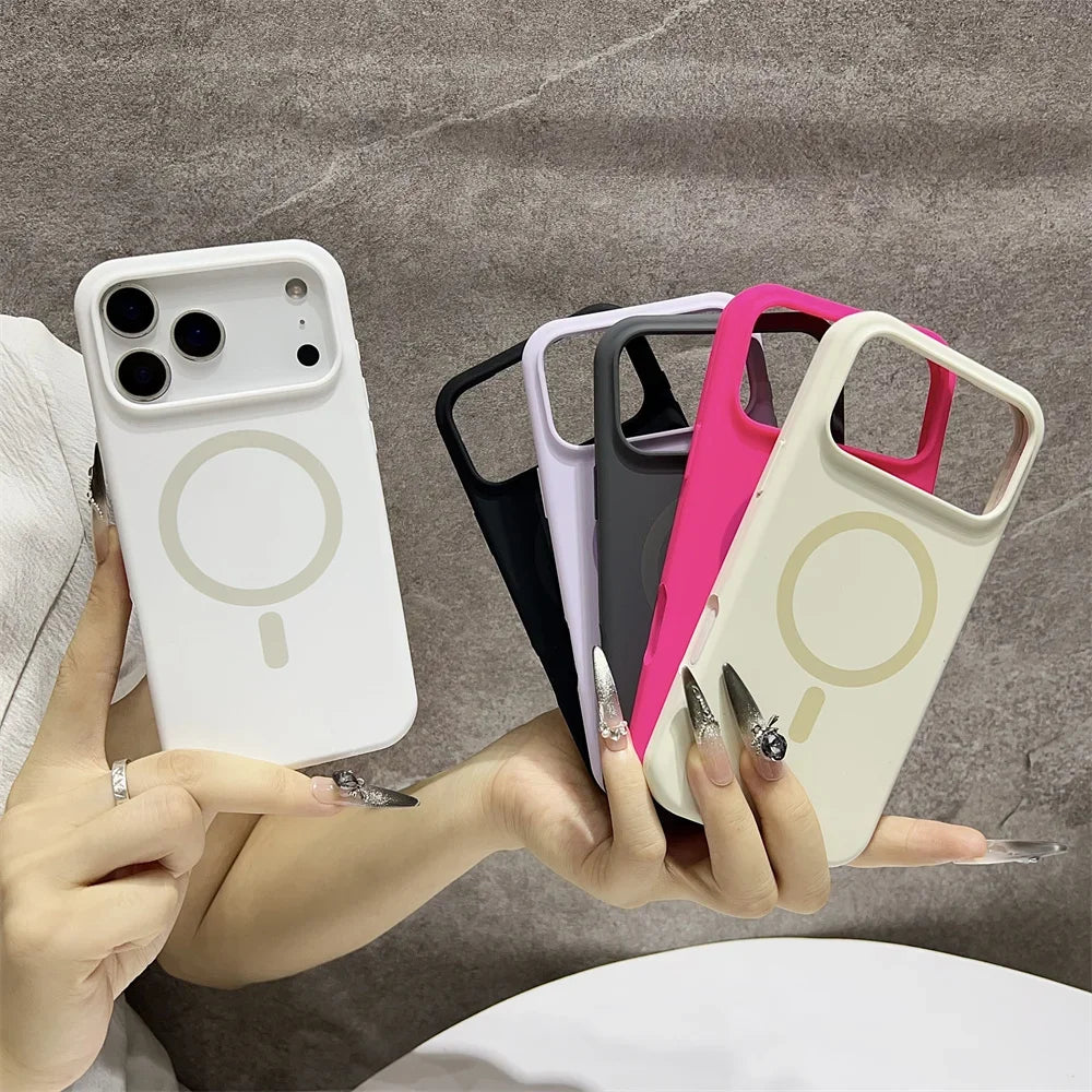 غطاء هاتف سيليكون مغناطيسي فاخر أصلي رسمي متوافق مع MagSafe لهواتف iPhone 17 16 15 14 13 12 11 17 Pro Max لا غنى عنه