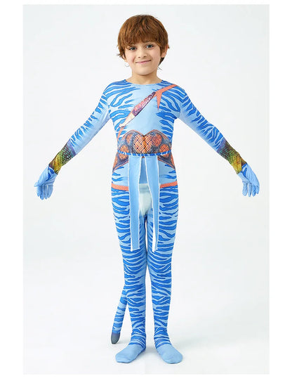 Girls Avatar 2 Neytiri Costume Tail Suit Boys Jake Sully Cosplay Zentai Bodysuit Jumpsuit Kids Halloween Birthday Party Costume
