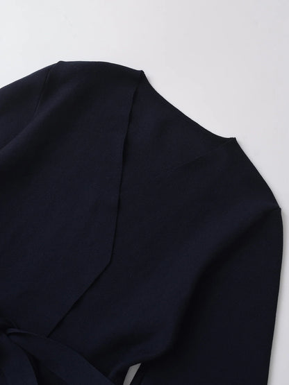 Spring Women Shoulder Pad Belt Knit Blazer Women Retro V-neck Long Sleeve Versatile Female Coat Women Clothes 9598/128